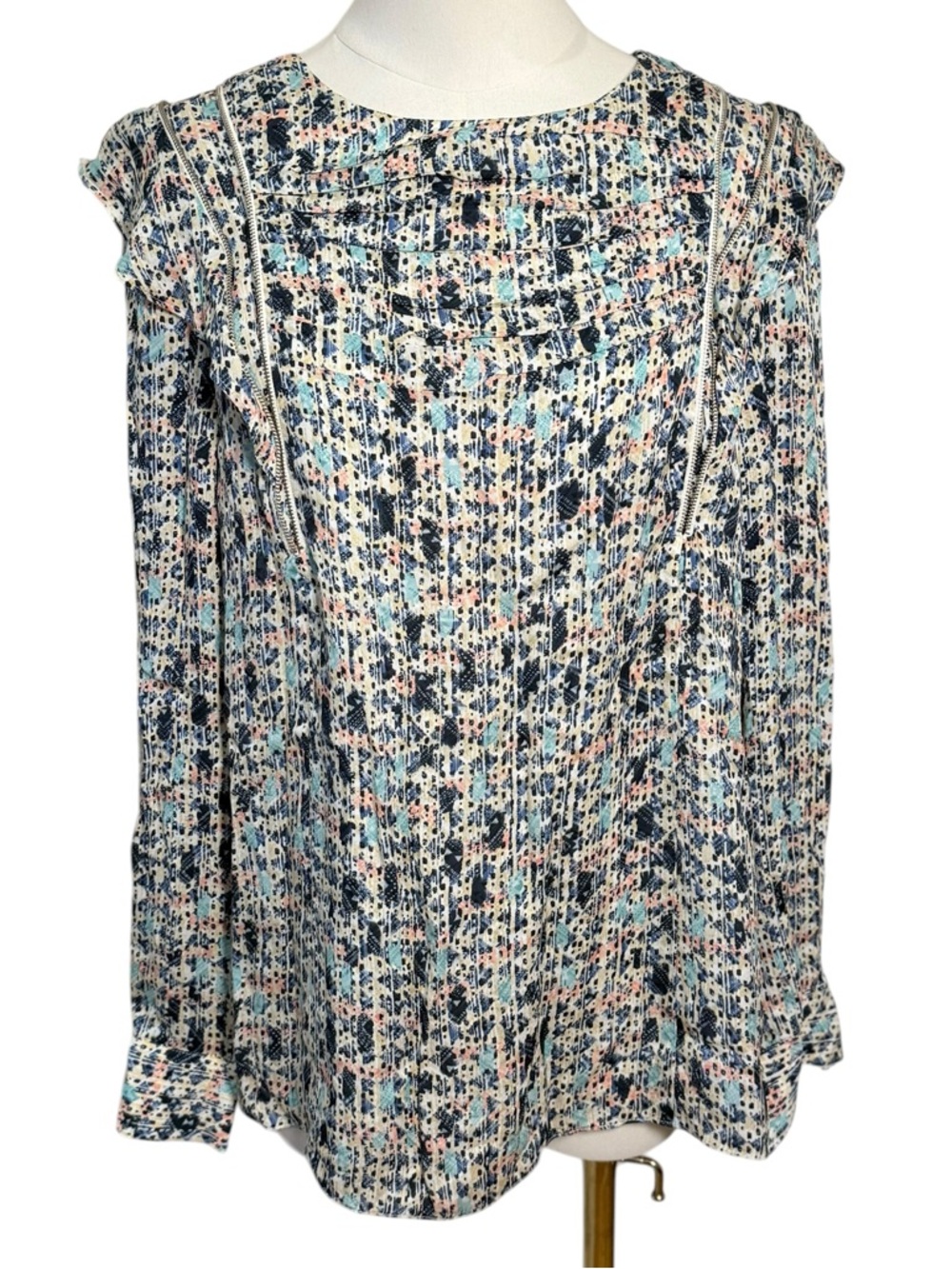Reiss Olivia Ditsy Print Ruffle Trim Blouse Top Size 10 - Picture 4 of 12